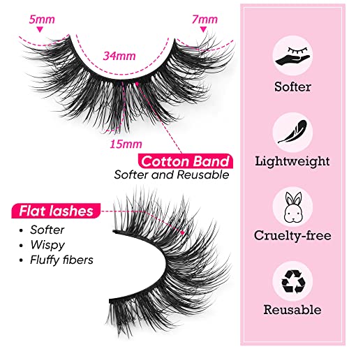 3D Natural False Eyelashes Fluffy Flat Lashes Wispy Faux Mink Eyelashes that Look Like Extensions Volume Strips Lash by Focipeysa