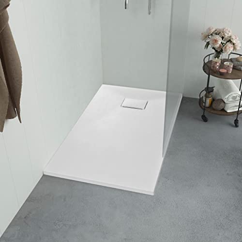 vidaXL Shower Base Tray Home Indoor Plumbing Fixture Hardware Part Skid Resistant Bathroom Base Shower Receptor Tray SMC White 35.4"x31.5"