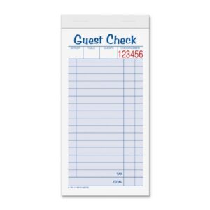 tops guest check books, 2-part, carbonless, white/canary, 3-11/32″ x 6-3/8″, 50 sets/pad, 10 pads/pack (45702)