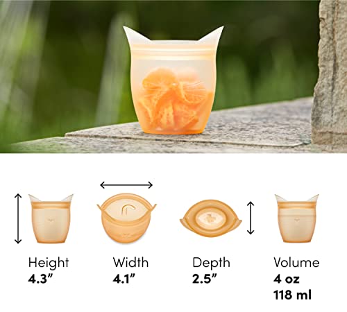 Zip Top Reusable 100% Silicone Baby + Kid Snack Containers- The only containers that stand up, stay open and zip shut! No Lids! Made in the USA - Orange Cat