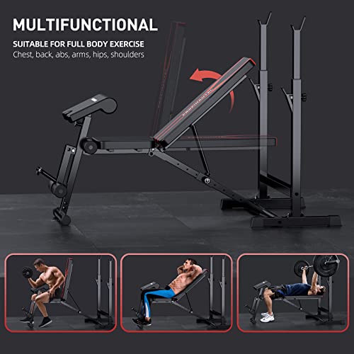 Adjustable Weight Bench, Olympic Workout Bench, Barbell Bench Press Set with Barbell Rack and Bench, Leg Exercises Preacher Curl Rack, Home Exercise Equipment