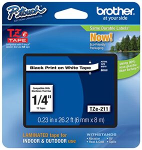 genuine brother 1/4″ (6mm) black on white tze p-touch tape for brother pt-d600, ptd600 label maker