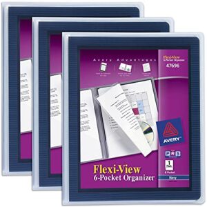 avery flexi-view 6 pocket organizer, holds up to 150 sheets, 3 blue document organizers (47696)