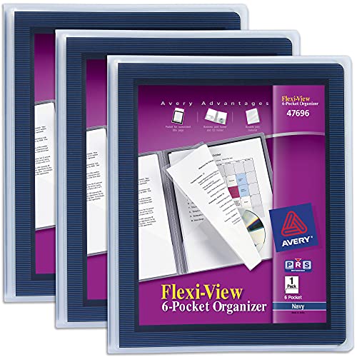 Avery Flexi-View 6 Pocket Organizer, Holds up to 150 Sheets, 3 Blue Document Organizers (47696)