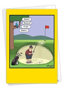 nobleworks – 1 hilarious cartoon birthday card with envelope – funny cartoons, bday congrats greeting – golf bunker c3675bdg
