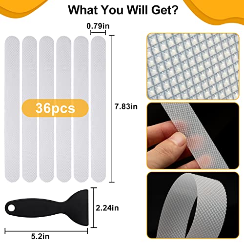 LoLaSta 36pcs Non Slip Bathtub Stickers, Anti Slip Stickers for Shower Floor Safety Bathtub Strips Adhesive Decals with Scraper for Bath Tub, Bathroom, Shower Stairs Ladders Boats