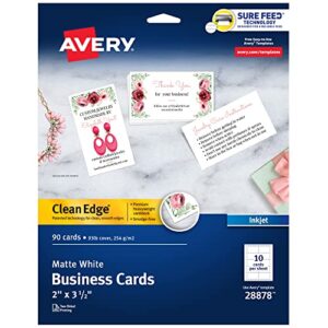 Avery Printable Small Tent Cards with Sure Feed Technology, 2” x 3.5”, Ivory, 160 Blank Place Cards for Laser or Inkjet Printers (05913) & Printable Business Cards, Inkjet Printers, 90 Cards, 2 x 3.5