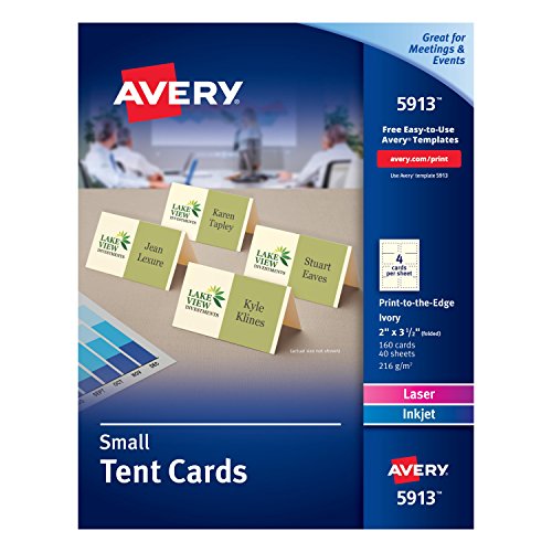 Avery Printable Small Tent Cards with Sure Feed Technology, 2” x 3.5”, Ivory, 160 Blank Place Cards for Laser or Inkjet Printers (05913) & Printable Business Cards, Inkjet Printers, 90 Cards, 2 x 3.5