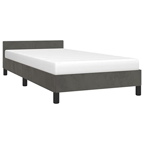 vidaXL Bed Frame with Headboard Home Indoor Bed Accessory Bedroom Upholstered Single Bed Base Furniture Dark Gray 39.4"x79.9" Twin XL Velvet