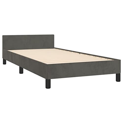 vidaXL Bed Frame with Headboard Home Indoor Bed Accessory Bedroom Upholstered Single Bed Base Furniture Dark Gray 39.4"x79.9" Twin XL Velvet