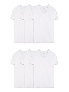 fruit of the loom mens stay tucked v-neck t-shirt t shirt, classic fit – white 6 pack, large us