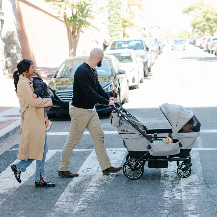 Larktale Caravan Coupe - Compact 2-Seater Stroller Wagon with Small Fold - Adjustable Canopies Included - Gray/Black