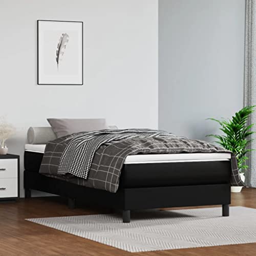 vidaXL Box Spring Bed Frame Home Indoor Bedroom Bed Accessory Wooden Upholstered Single Bed Base Furniture Black 39.4"x74.8" Twin Faux Leather