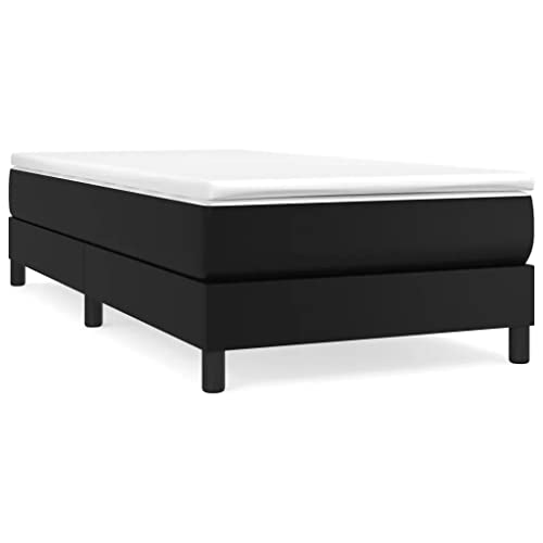 vidaXL Box Spring Bed Frame Home Indoor Bedroom Bed Accessory Wooden Upholstered Single Bed Base Furniture Black 39.4"x74.8" Twin Faux Leather