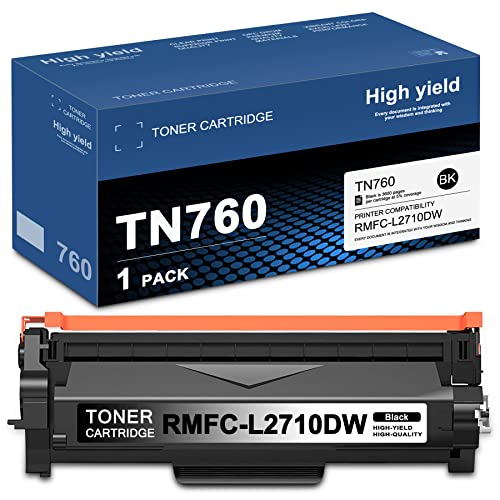 HIYOTA 1 Pack Black TN-760 High Yield Compatible TN 760 TN760 Toner Cartridge Replacement for Brother RMFC-L2710DW Printer Toner - Page Yield Up to 3,600 Pages Per Toner Cartridge