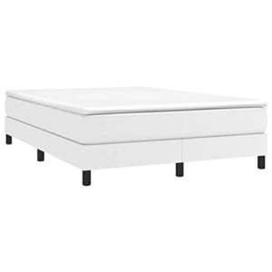 vidaXL Box Spring Bed with Mattress Home Bedroom Mattress Pad Double Bed Frame Base Foam Topper Furniture White 53.9"x74.8" Full Faux Leather