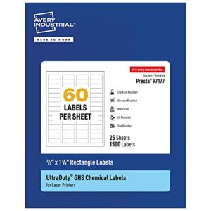 avery ultraduty ghs labels, waterproof, 2/3″ x 1-3/4″ inch rectangle printable labels, pack of 1500 white labels for use with laser printers