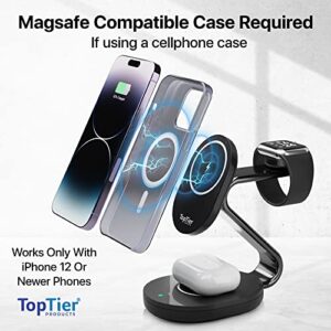 TopTier 3 in 1 Magsafe Wireless Charging Station, Metal Design, iPhone Apple Watch Airpods, Magsafe Compatible (Black)