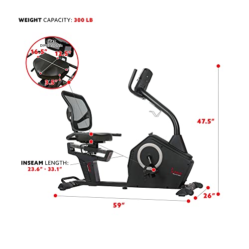 Sunny Health & Fitness Programmable Recumbent Bike - SF-RB4850, Black