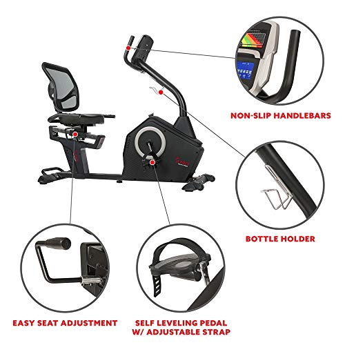 Sunny Health & Fitness Programmable Recumbent Bike - SF-RB4850, Black