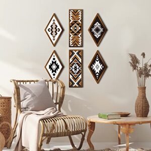 Tatuo 6 Pcs Farmhouse Home Wall Decor Western Snake Wall Decor Witchy Wooden Decor Witchy Wall Decor Altar Decor for Bedroom Living Room Bathroom Apartment (Rhombus, Rectangular Geometric)