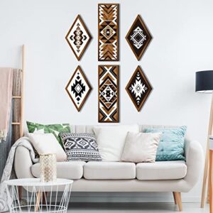 Tatuo 6 Pcs Farmhouse Home Wall Decor Western Snake Wall Decor Witchy Wooden Decor Witchy Wall Decor Altar Decor for Bedroom Living Room Bathroom Apartment (Rhombus, Rectangular Geometric)