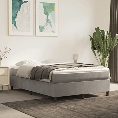 vidaXL Box Spring Bed with Mattress Home Bedroom Mattress Pad Double Bed Frame Base Foam Topper Furniture Light Gray 59.8"x79.9" Queen Velvet