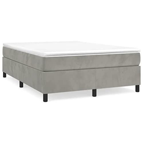 vidaXL Box Spring Bed with Mattress Home Bedroom Mattress Pad Double Bed Frame Base Foam Topper Furniture Light Gray 59.8"x79.9" Queen Velvet