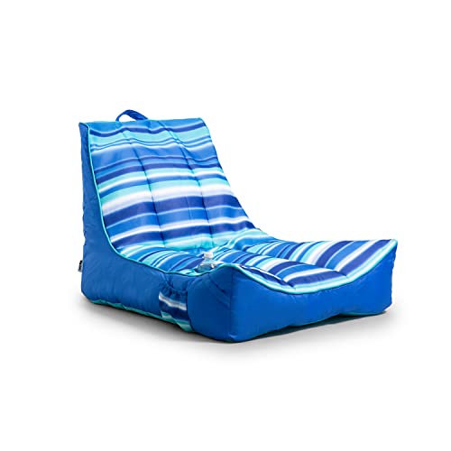 Big Joe Captain's Float No Inflation Needed Pool Lounger with Drink Holder, Blurred Blue Double Sided Mesh, 3ft