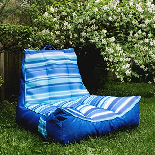 Big Joe Captain's Float No Inflation Needed Pool Lounger with Drink Holder, Blurred Blue Double Sided Mesh, 3ft