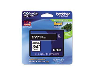 Brother Part# TZe-345 Label Tape (OEM) 3/4" White on Black