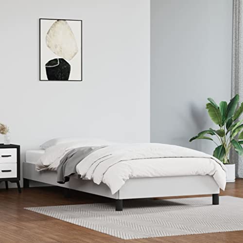 vidaXL Bed Frame Home Indoor Bed Accessory Bedroom Wooden Upholstered Single Bed Base Frame Furniture White 39.4"x74.8" Twin Faux Leather