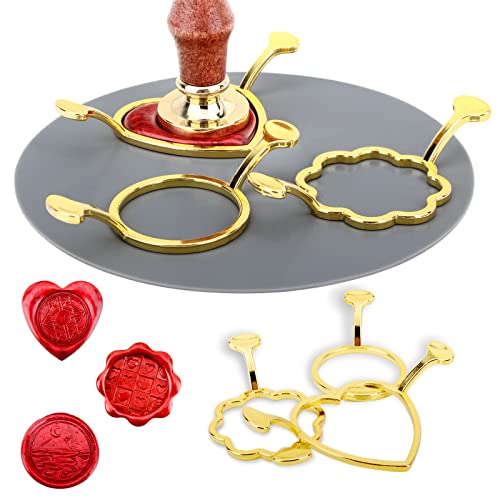 3-Pack Metal Wax Seal Molds with Round Flower Heart Shape for 1 Inch Wax Seal Stamp, Silicone Wax Seal Mat, DIY Craft Adhesive Waxing for Wedding Invitations Envelopes Cards Gifts Wine Wrapping