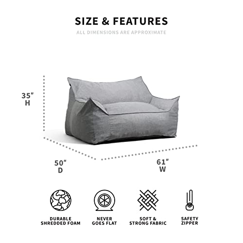Big Joe Imperial Fufton Foam Filled Bean Bag Sofa with Removable Cover, Gray Union, 5ft Giant