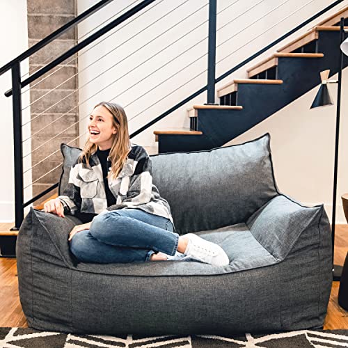 Big Joe Imperial Fufton Foam Filled Bean Bag Sofa with Removable Cover, Gray Union, 5ft Giant