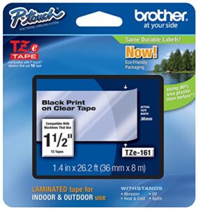 genuine brother 1-1/2″ (36mm) black on clear tze p-touch tape for brother pt-530, pt530 label maker