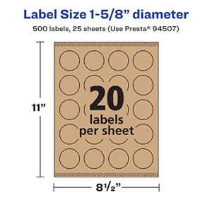 Avery Kraft Brown Round Labels with Sure Feed, 1-5/8" Diameter, 500 Kraft Brown Labels, Print-to-The-Edge, Laser/Inkjet Printable Labels