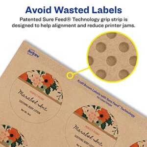 Avery Kraft Brown Round Labels with Sure Feed, 1-5/8" Diameter, 500 Kraft Brown Labels, Print-to-The-Edge, Laser/Inkjet Printable Labels