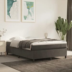 vidaxl box spring bed with mattress home bedroom mattress pad double bed frame base foam topper furniture dark gray 53.9″x74.8″ velvet