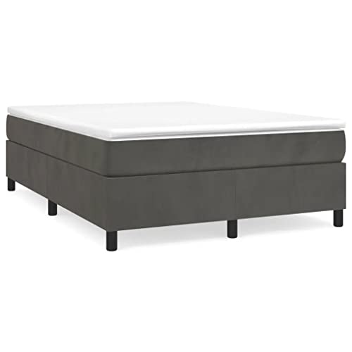 vidaXL Box Spring Bed with Mattress Home Bedroom Mattress Pad Double Bed Frame Base Foam Topper Furniture Dark Gray 53.9"x74.8" Velvet