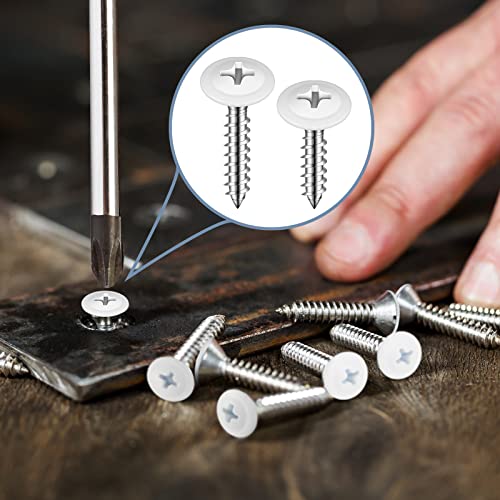 #8 White Screws Wood White Sheet Metal Screw Thread Truss Head Fast Self Tapping White Pan Cabinet Screws Wood Work for Wall Plates, 1/2 Inch, 3/4 Inch, 1 Inch (240)