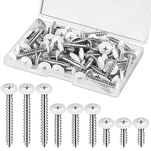 #8 White Screws Wood White Sheet Metal Screw Thread Truss Head Fast Self Tapping White Pan Cabinet Screws Wood Work for Wall Plates, 1/2 Inch, 3/4 Inch, 1 Inch (240)