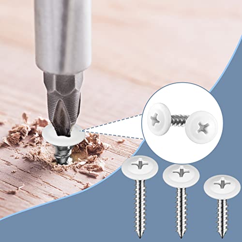 #8 White Screws Wood White Sheet Metal Screw Thread Truss Head Fast Self Tapping White Pan Cabinet Screws Wood Work for Wall Plates, 1/2 Inch, 3/4 Inch, 1 Inch (240)