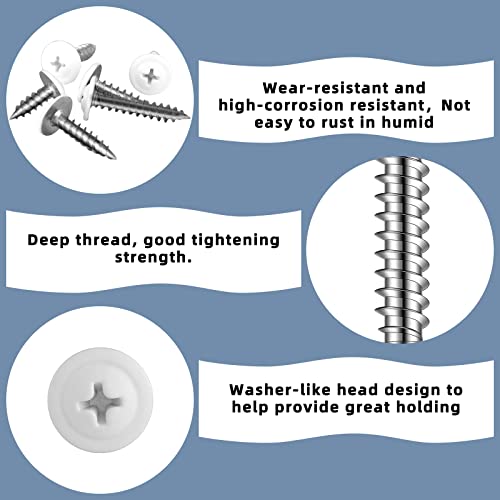 #8 White Screws Wood White Sheet Metal Screw Thread Truss Head Fast Self Tapping White Pan Cabinet Screws Wood Work for Wall Plates, 1/2 Inch, 3/4 Inch, 1 Inch (240)