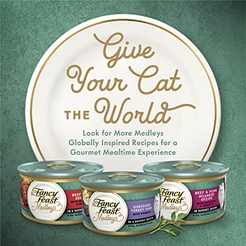 Purina Fancy Feast Wet Cat Food Medleys Shredded White Meat Chicken Fare With Spinach in Savory Cat Food Broth - (24) 3 oz. Cans