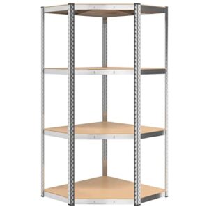 vidaXL 4-Layer Corner Shelf Silver Steel&Engineered Wood