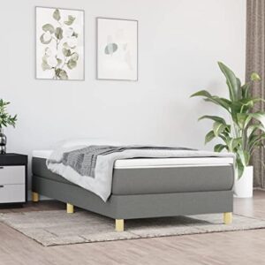 vidaXL Box Spring Bed Frame Home Indoor Bedroom Bed Accessory Wooden Upholstered Single Bed Base Furniture Dark Gray 39.4"x74.8" Twin Fabric