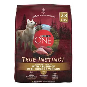 purina one high protein, natural dry dog food, true instinct with real turkey & venison – (4) 3.8 lb. bags