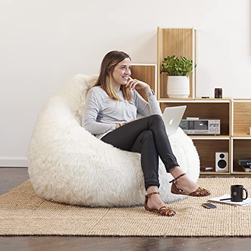 Big Joe Teardrop Bean Bag Chair, Ivory Shag Fur, 3ft Big