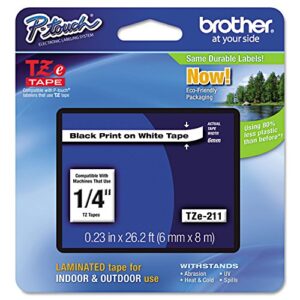 Brother Tze211 Tze Standard Adhesive Laminated Labeling Tape, 1/4-Inch W, Black On White